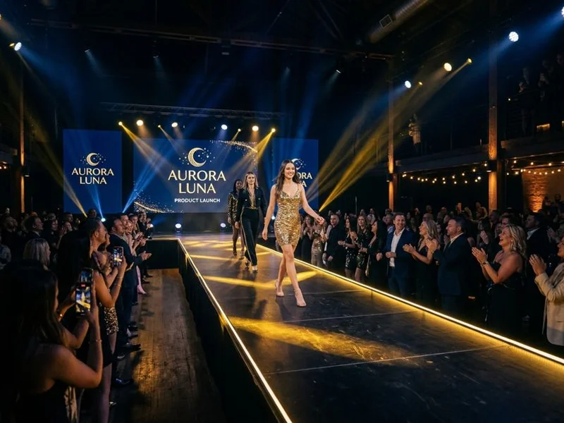 Brand-coloured ambient wash with moving heads