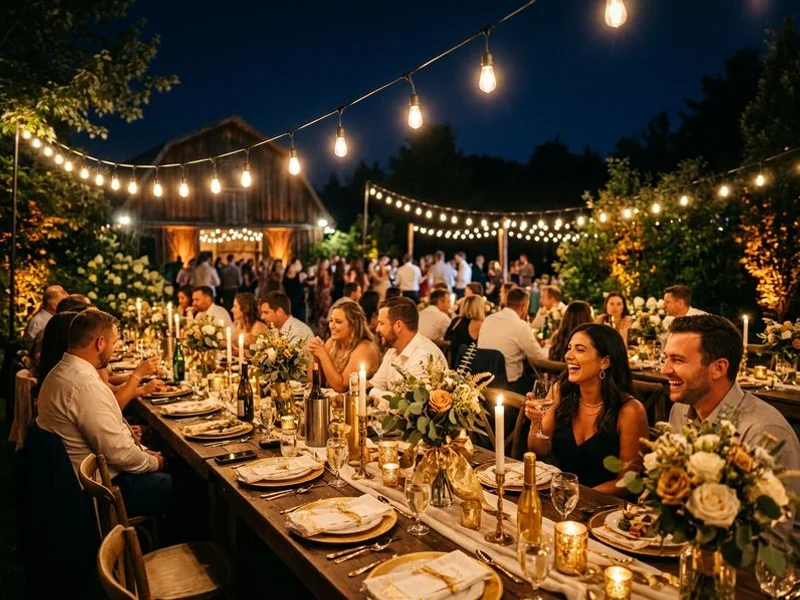 Edison festoon over backyard reception