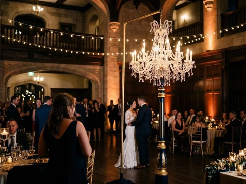 Freestanding chandelier at restricted venue